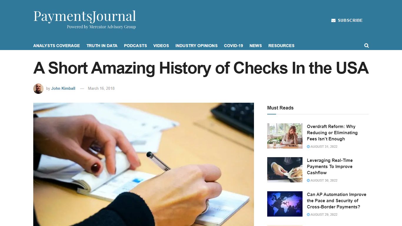 A Short Amazing History of Checks In the USA - PaymentsJournal